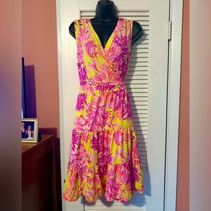 Lilly Pulitzer Folly Floral Wrap Dress • Calla Yellow • Floral Coral